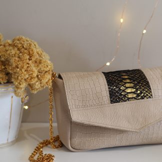 BESACE AGATHE MINI CROCO BEIGE